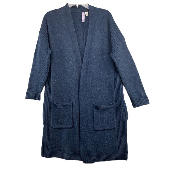 Alya Open Front Cardigan Sweater Women's Pockets Long Tunic Knit Size Small Blue - Picture 1 of 15